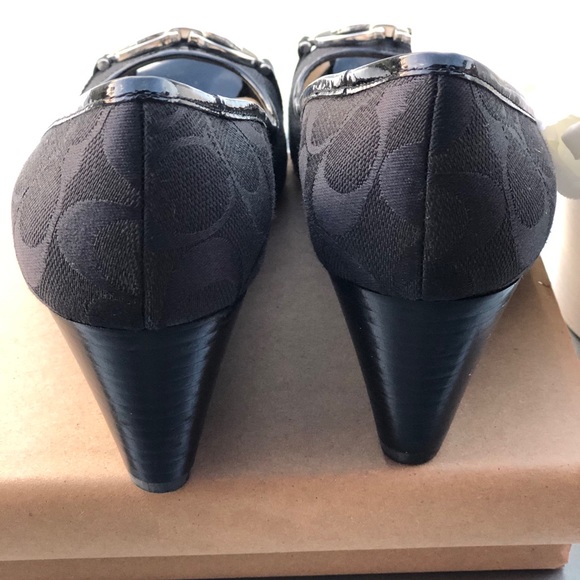 Coach Logo Black "Precious" Peep Toe Wedge Size 6B - Picture 6 of 9